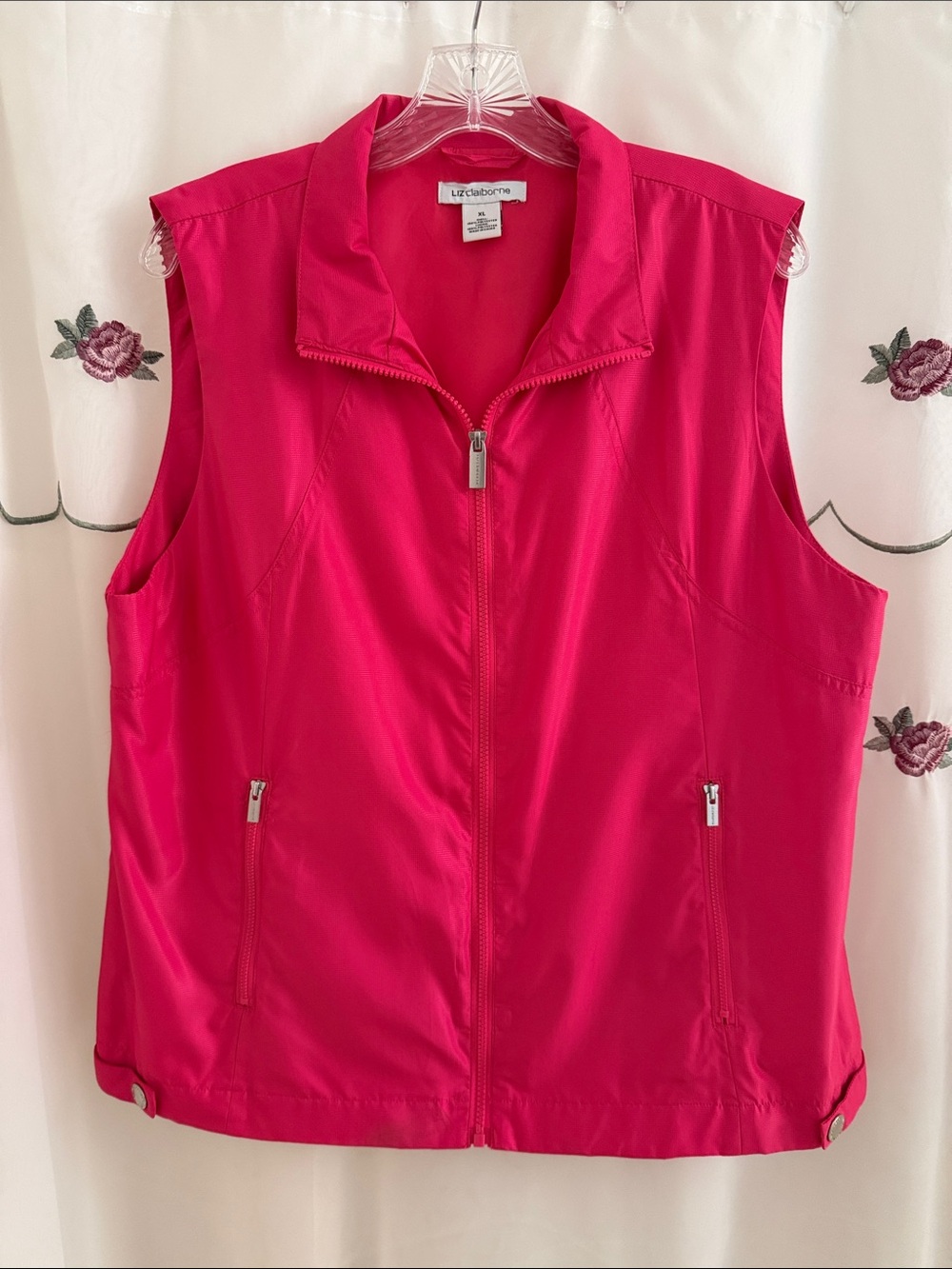 Liz Claiborne Hot Pink Textured Nylon Zip-Up Sleeveless Vest